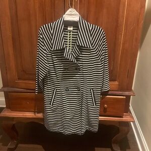 Cabi  Women’s Maritime  Striped  Trench Coat , White/ Blue, Size XL